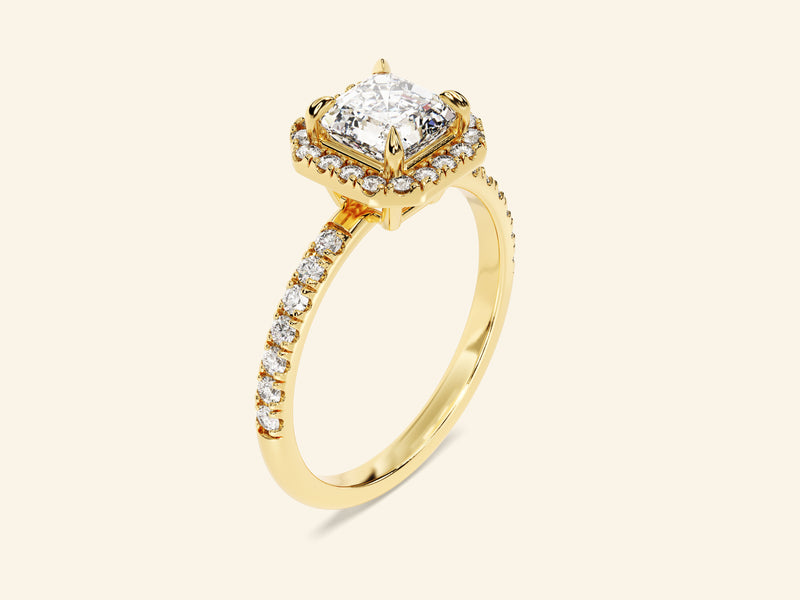Asscher Halo Engagement Ring with Pave Set Side Stones