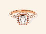 Asscher Halo Engagement Ring with Pave Set Side Stones