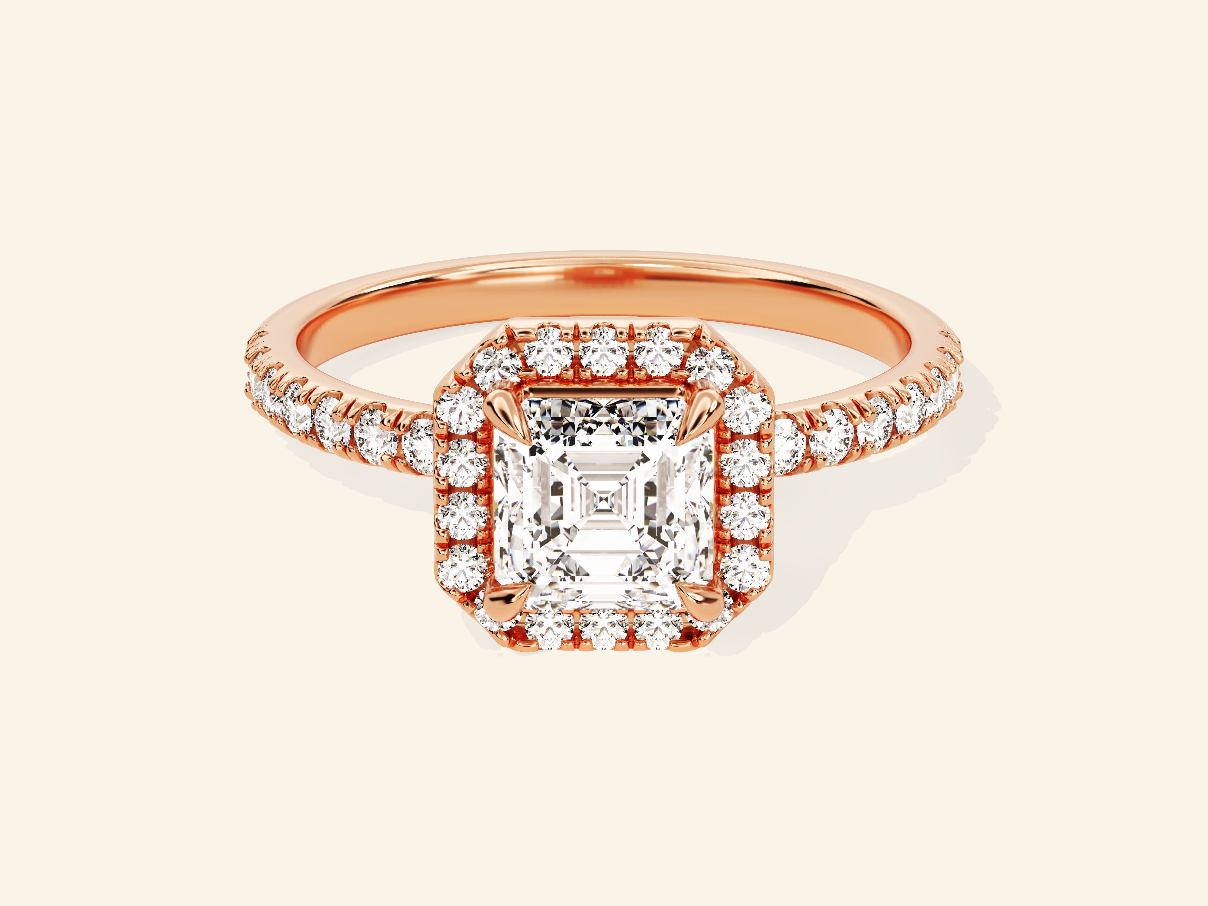 Asscher Halo Engagement Ring with Pave Set Side Stones