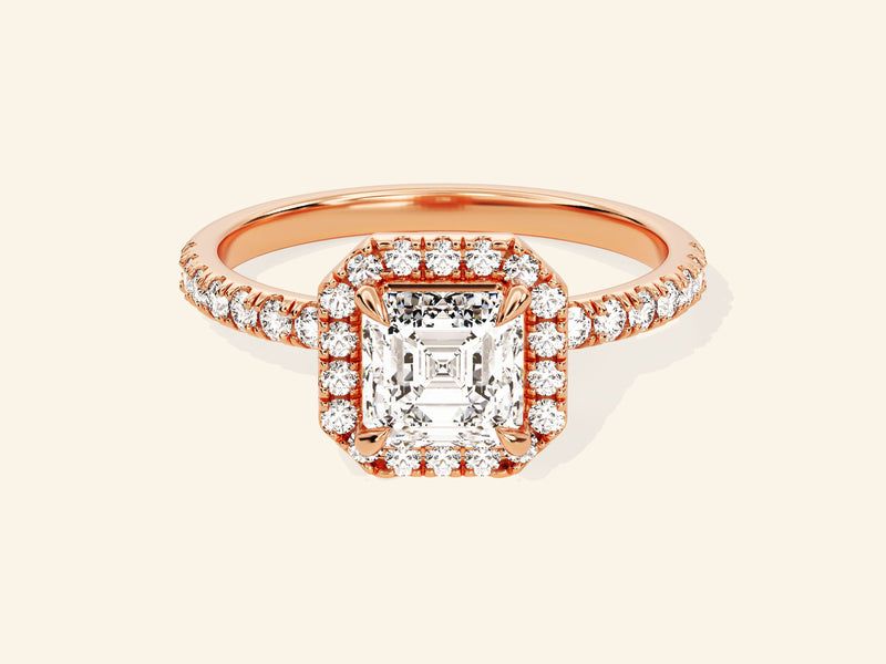 Asscher Halo Engagement Ring with Pave Set Side Stones