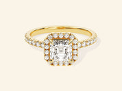 Asscher Halo Engagement Ring with Pave Set Side Stones
