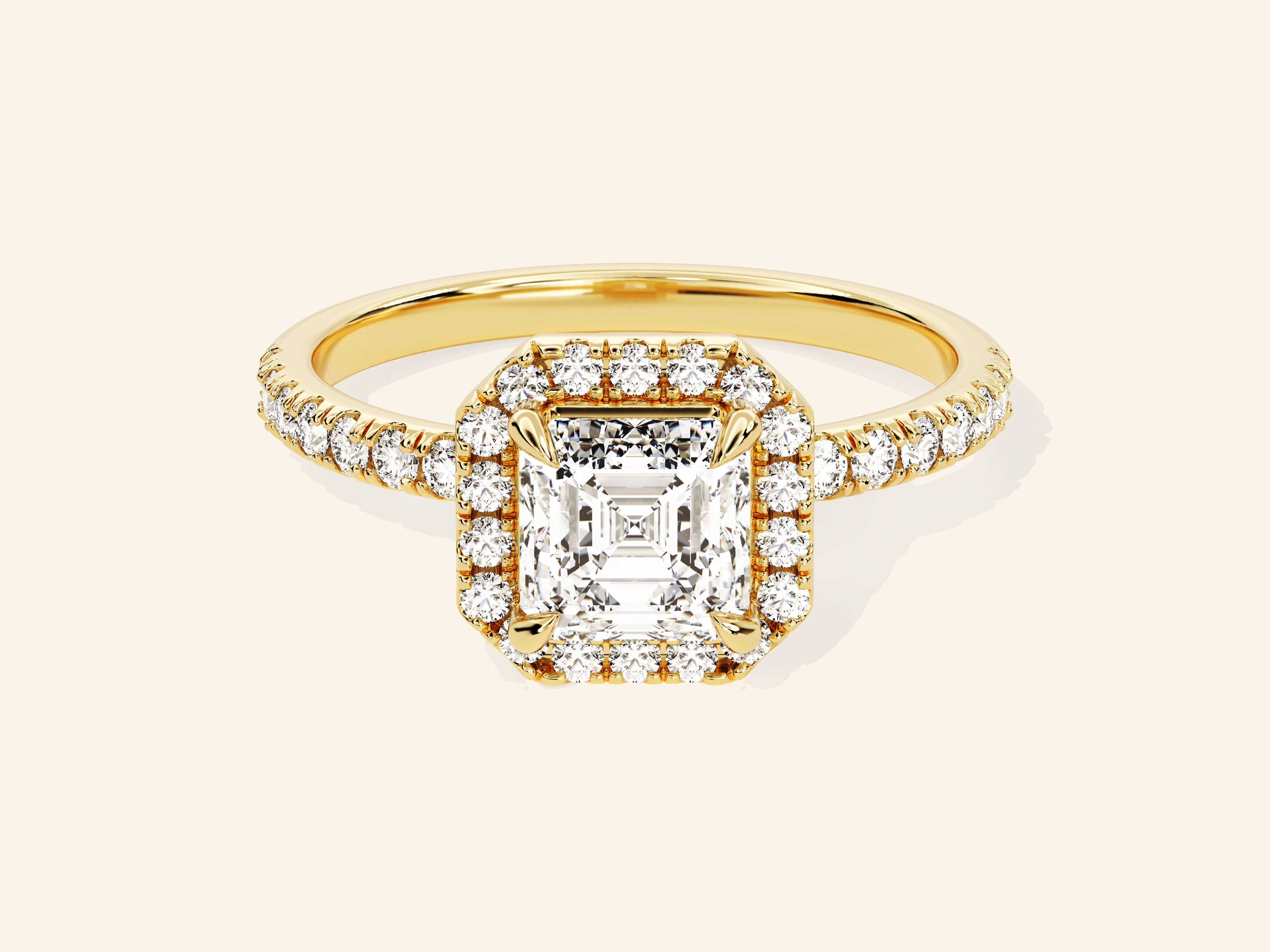 Asscher Halo Engagement Ring with Pave Set Side Stones