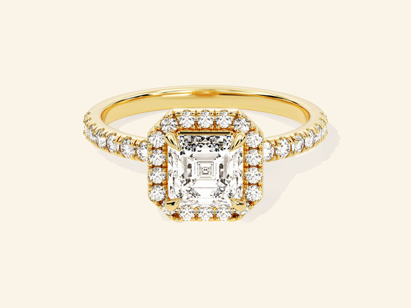 Asscher Halo Engagement Ring with Pave Set Side Stones