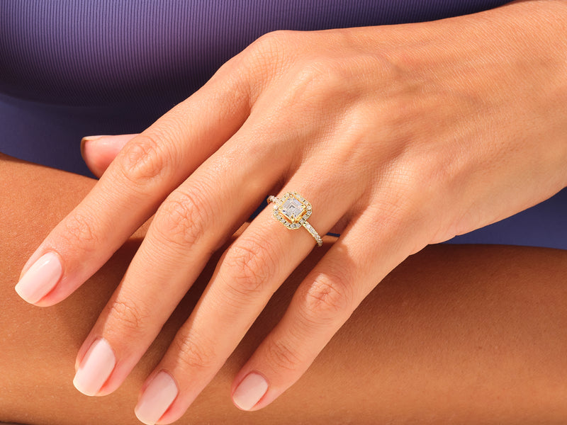 Asscher Halo Engagement Ring with Pave Set Side Stones