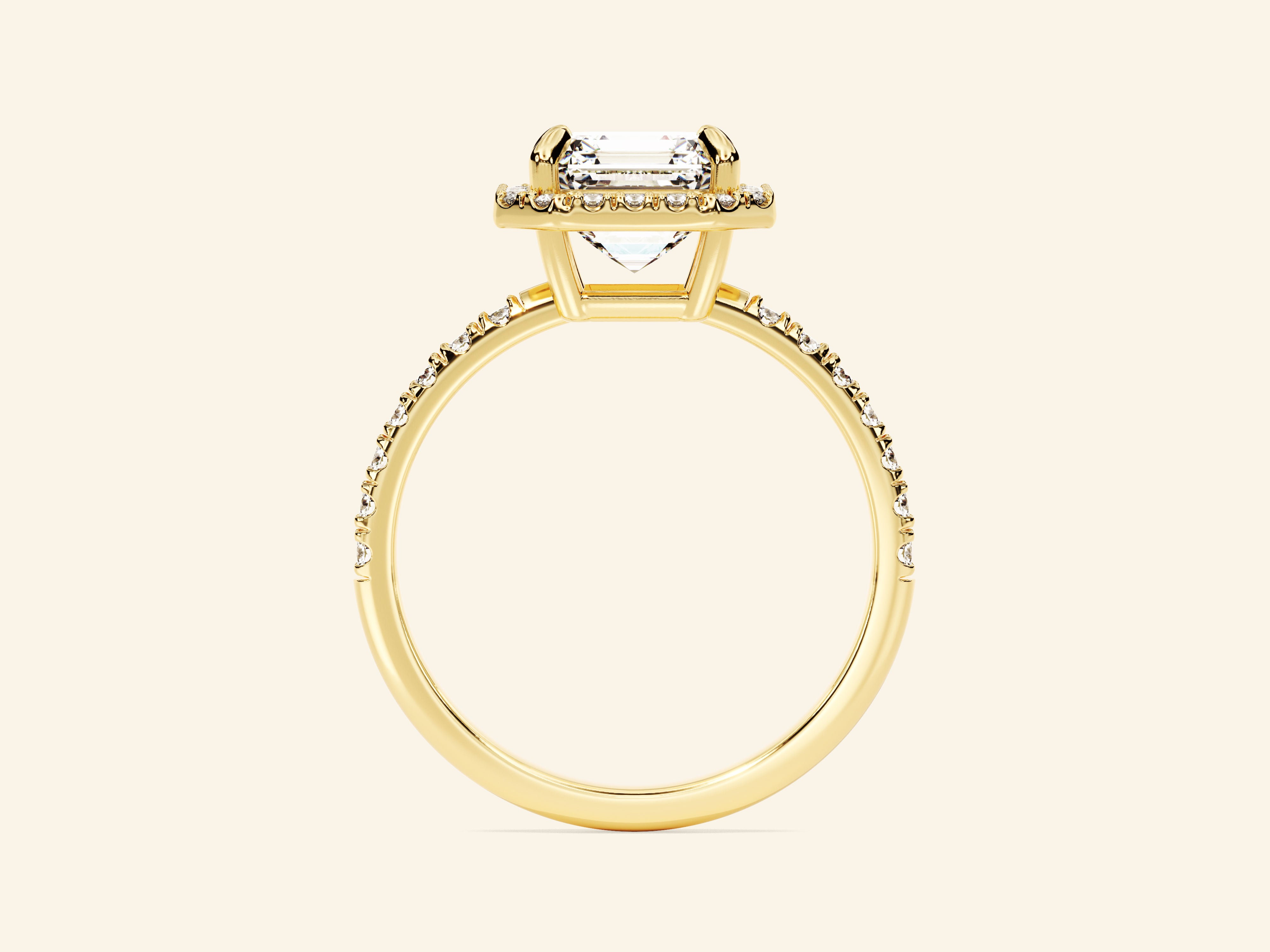 Asscher Halo Engagement Ring with Pave Set Side Stones
