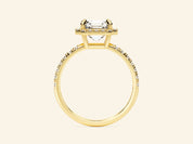 Asscher Halo Engagement Ring with Pave Set Side Stones
