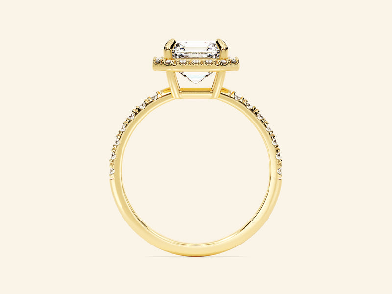 Asscher Halo Engagement Ring with Pave Set Side Stones