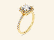 Asscher Halo Engagement Ring with Pave Set Side Stones