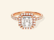 Asscher Halo Engagement Ring with Pave Set Side Stones
