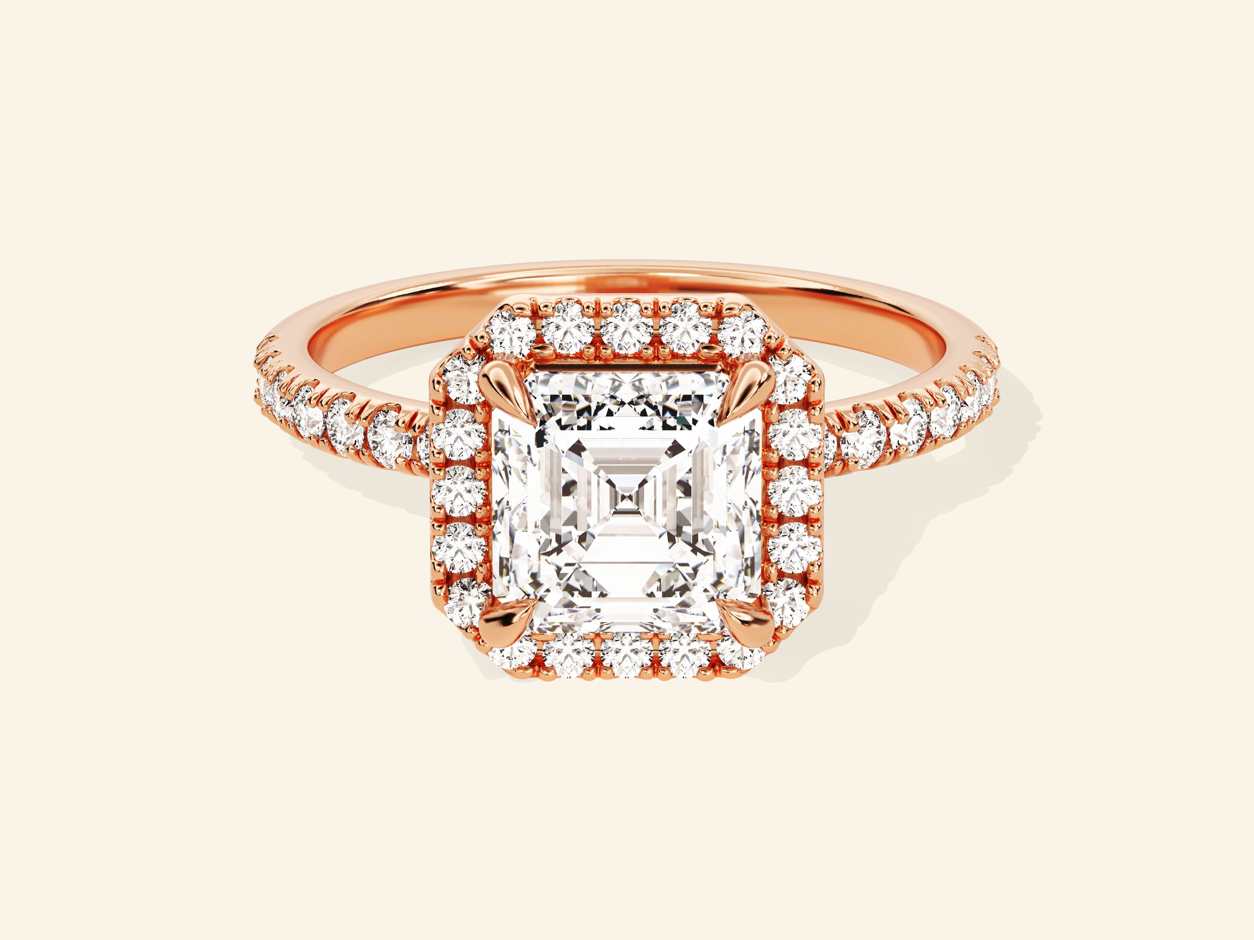 Asscher Halo Engagement Ring with Pave Set Side Stones