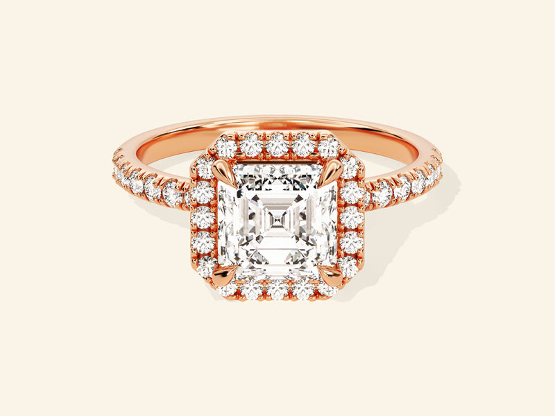 Asscher Halo Engagement Ring with Pave Set Side Stones