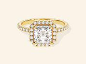 Asscher Halo Engagement Ring with Pave Set Side Stones