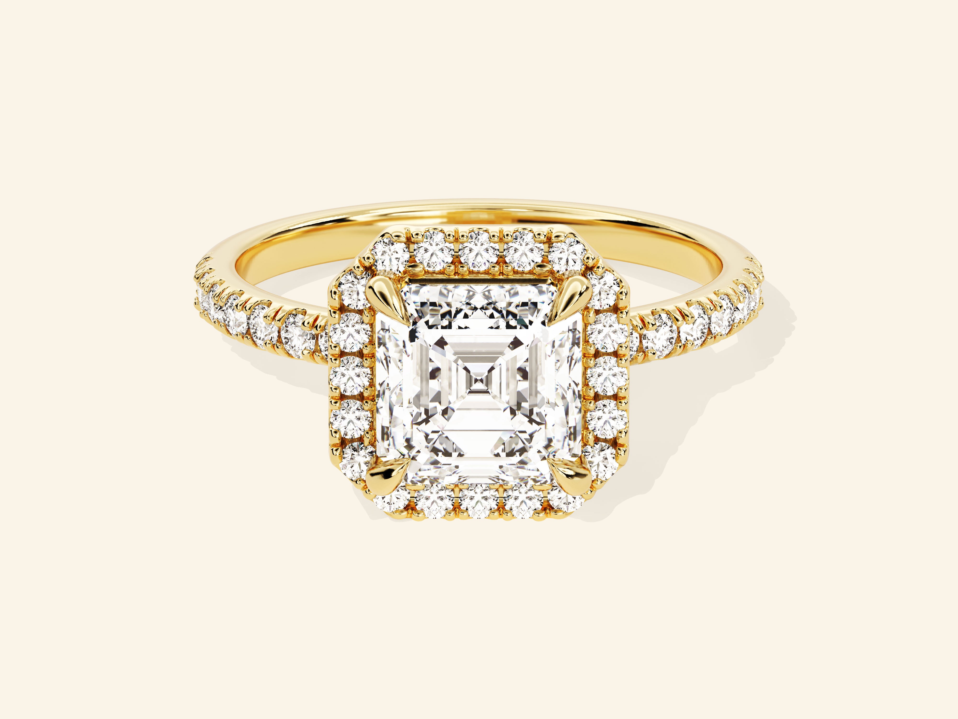 Asscher Halo Engagement Ring with Pave Set Side Stones