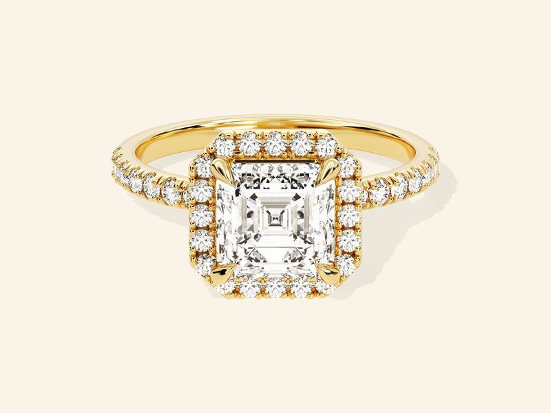 Asscher Halo Engagement Ring with Pave Set Side Stones