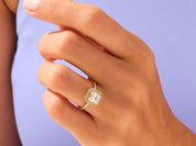 Asscher Halo Engagement Ring with Pave Set Side Stones