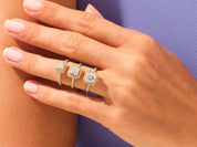 Asscher Halo Engagement Ring with Pave Set Side Stones