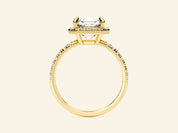 Asscher Halo Engagement Ring with Pave Set Side Stones