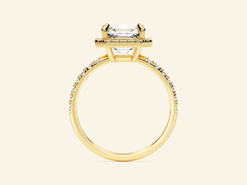 Asscher Halo Engagement Ring with Pave Set Side Stones
