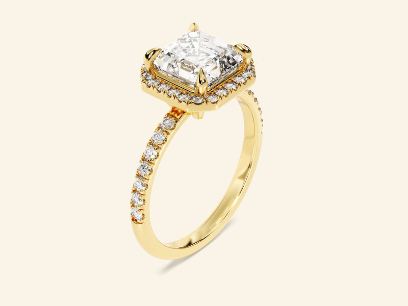 Asscher Halo Engagement Ring with Pave Set Side Stones
