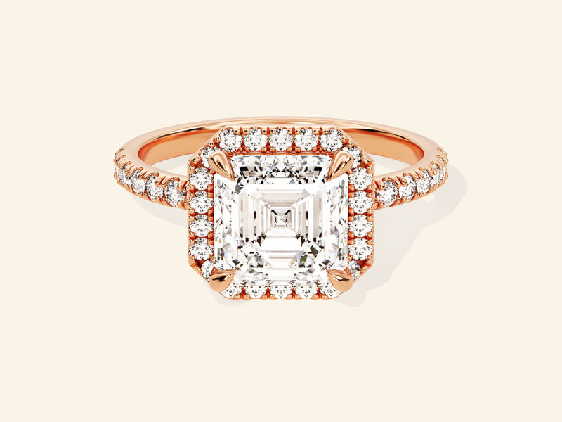 Asscher Halo Engagement Ring with Pave Set Side Stones