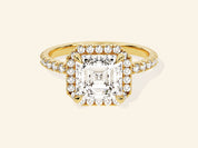 Asscher Halo Engagement Ring with Pave Set Side Stones
