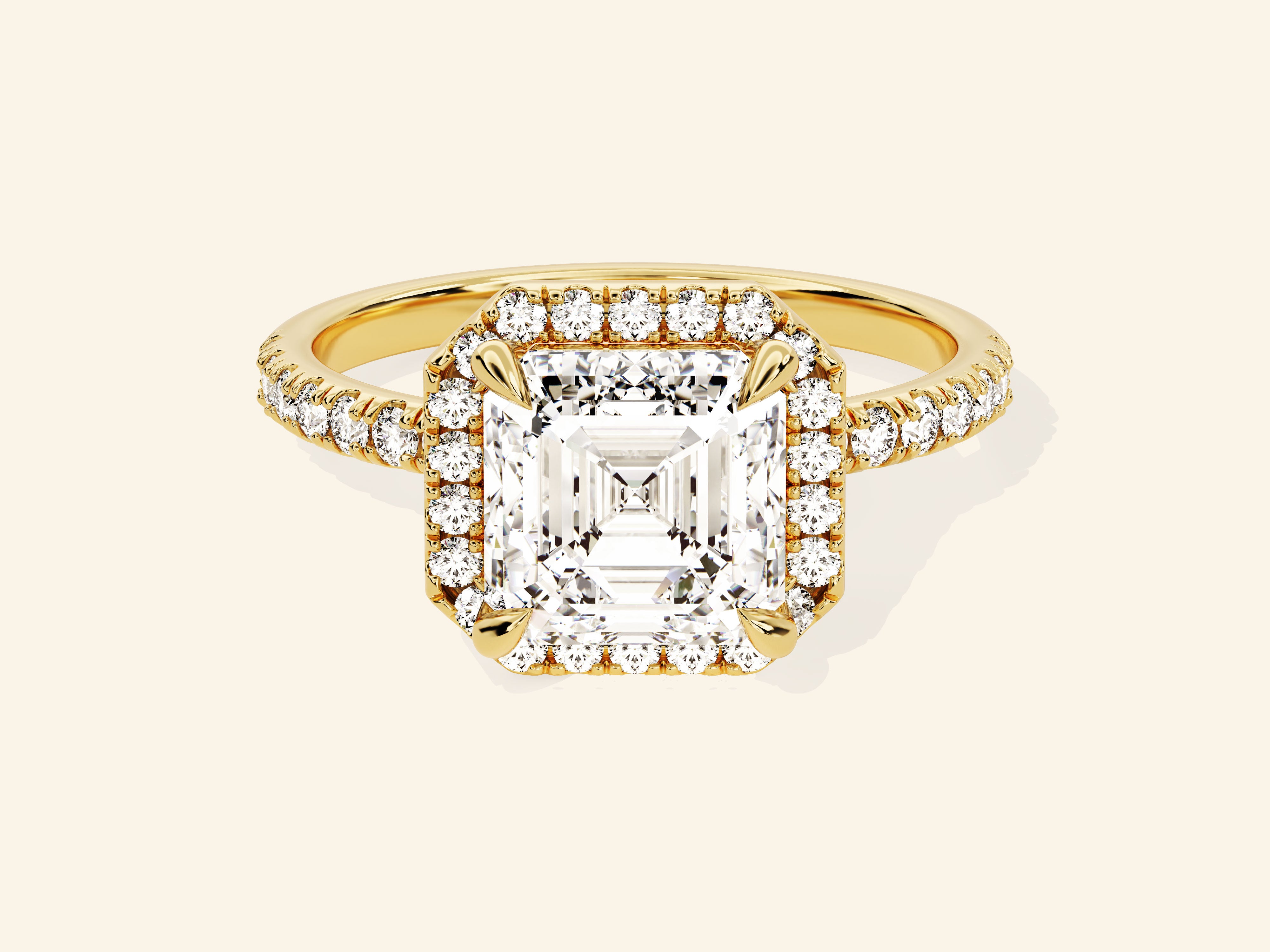 Asscher Halo Engagement Ring with Pave Set Side Stones
