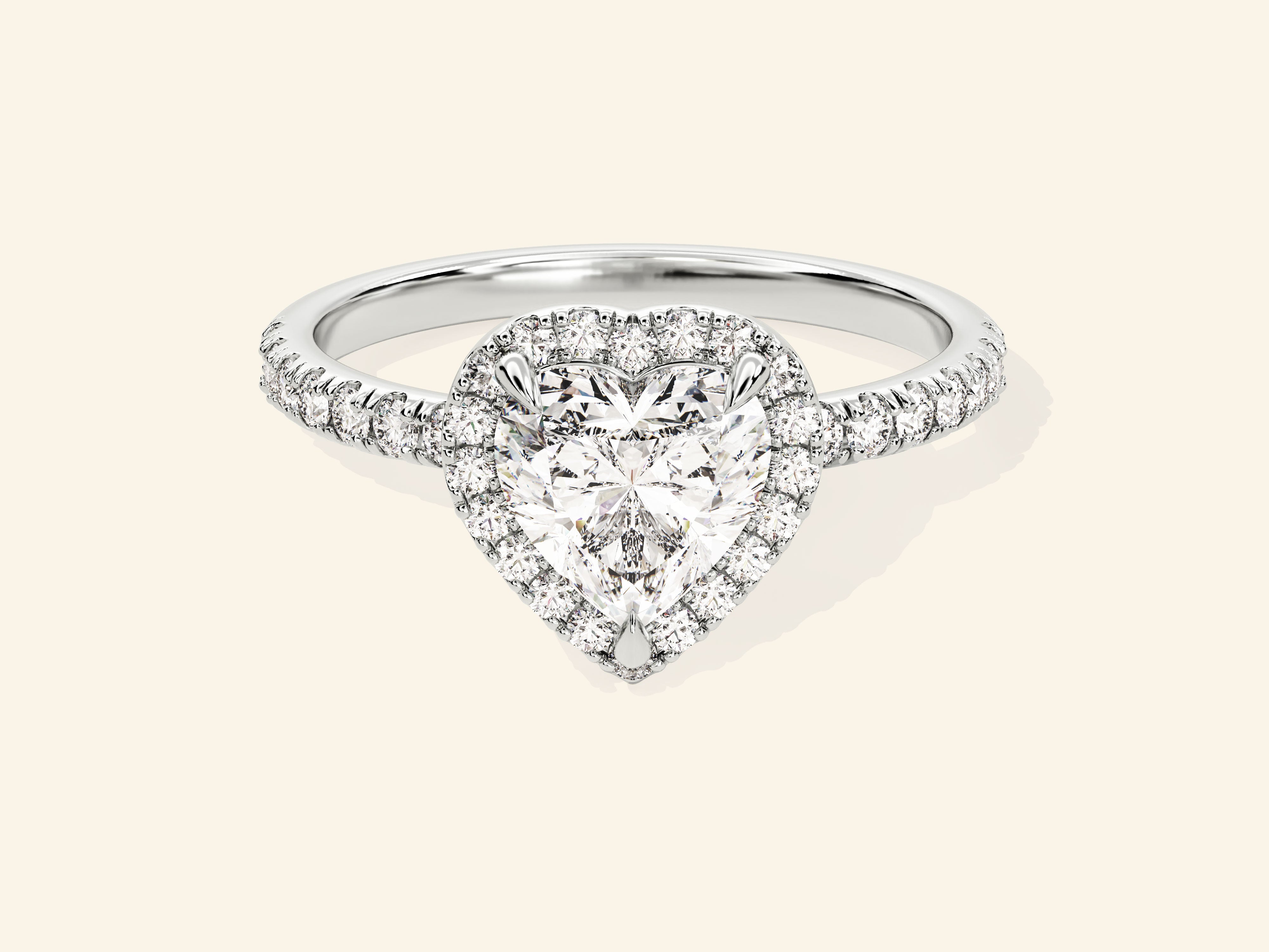 Heart Halo Engagement Ring with Pave Set Side Stones