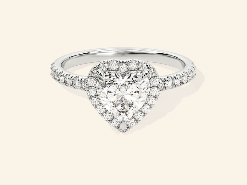 Heart Halo Engagement Ring with Pave Set Side Stones