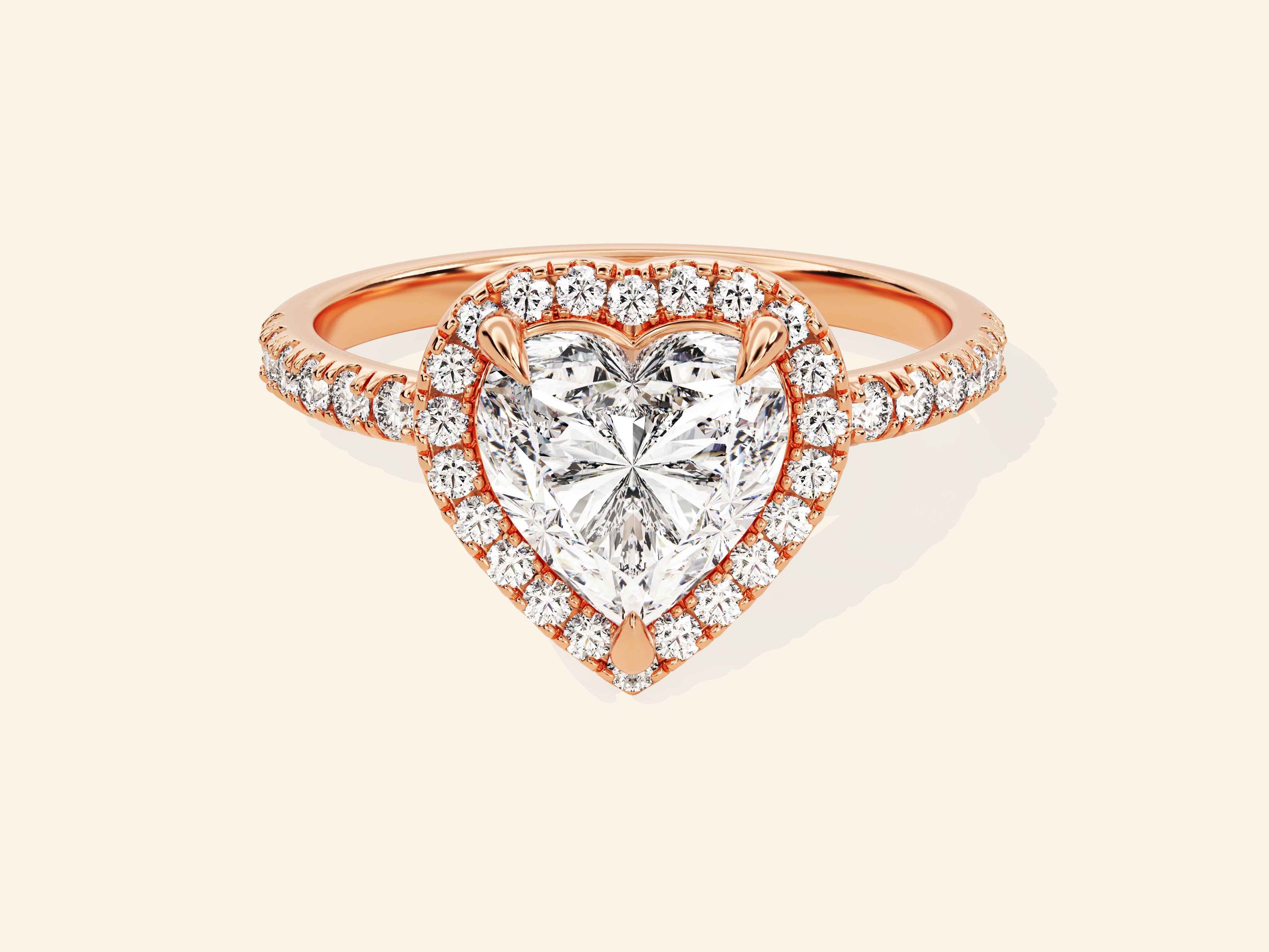 Heart Halo Engagement Ring with Pave Set Side Stones