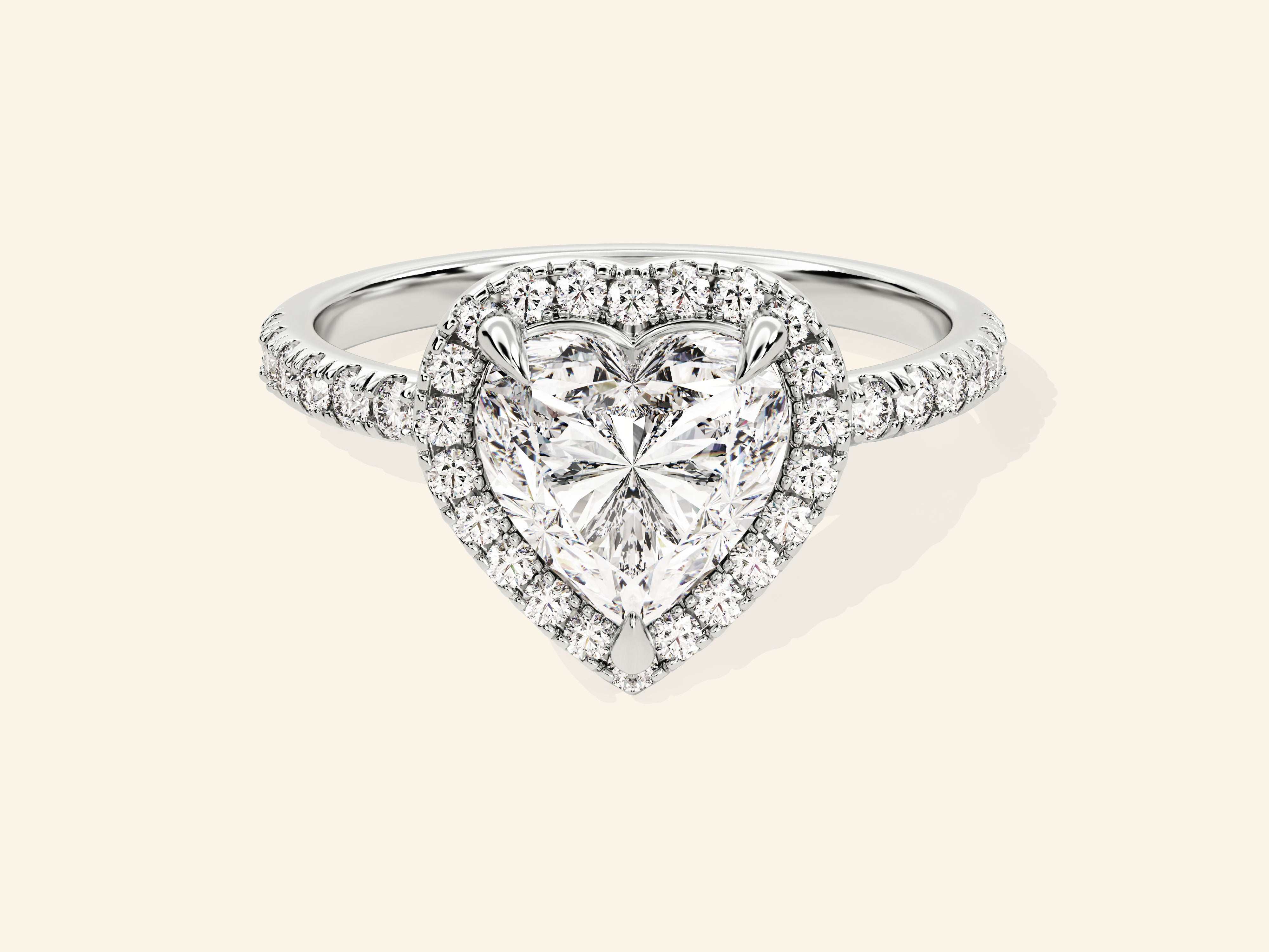 Heart Halo Engagement Ring with Pave Set Side Stones