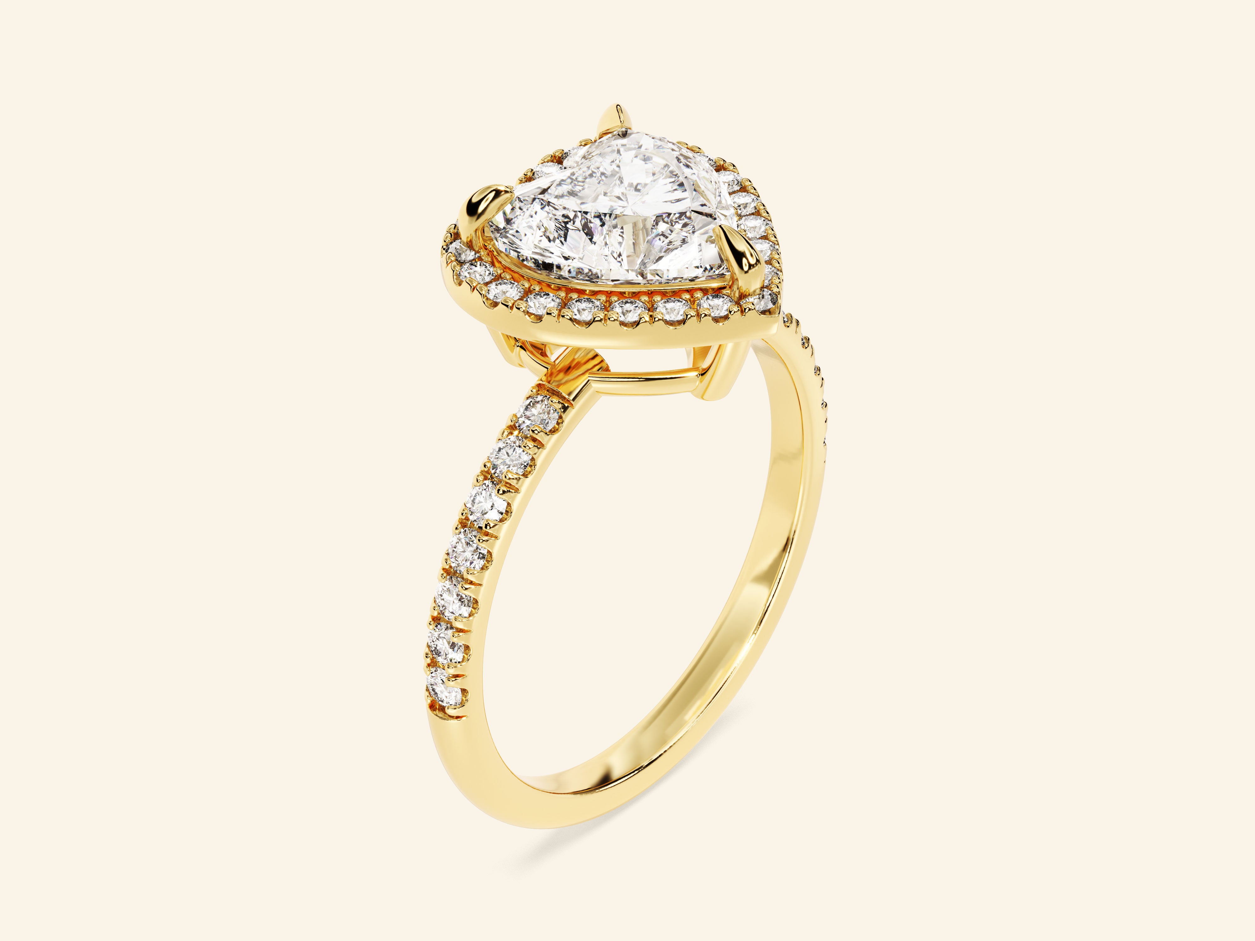 Heart Halo Engagement Ring with Pave Set Side Stones