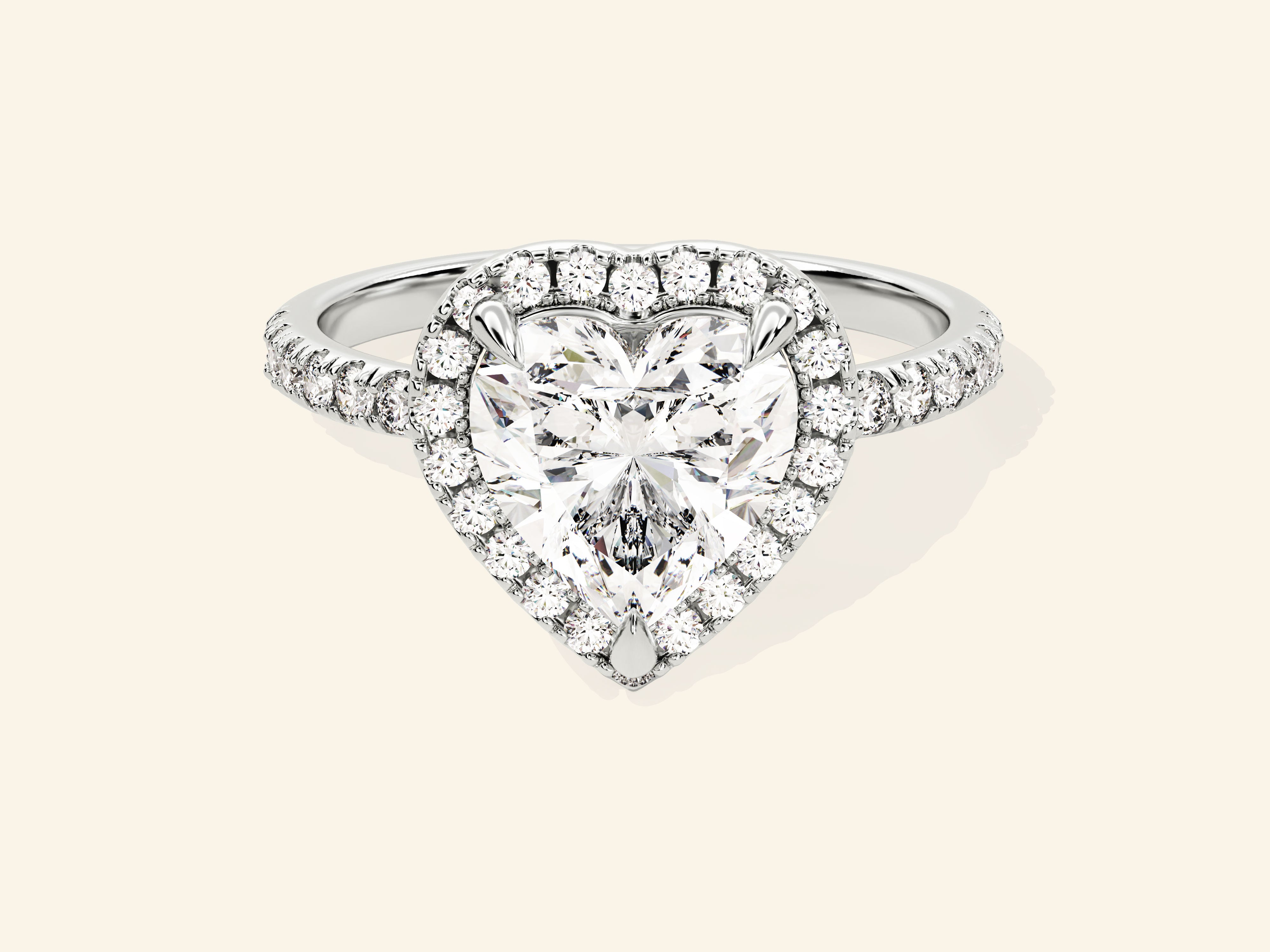 Heart Halo Engagement Ring with Pave Set Side Stones