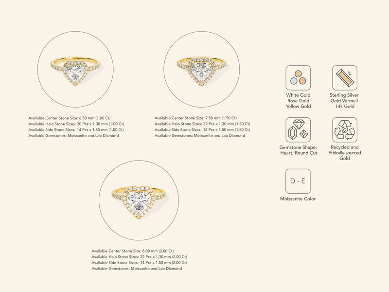 Heart Halo Engagement Ring with Pave Set Side Stones