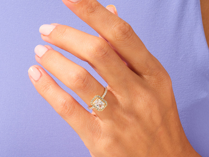 Radiant Halo Engagement Ring with Pave Set Side Stones