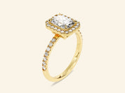 Radiant Halo Engagement Ring with Pave Set Side Stones
