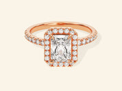 Radiant Halo Engagement Ring with Pave Set Side Stones