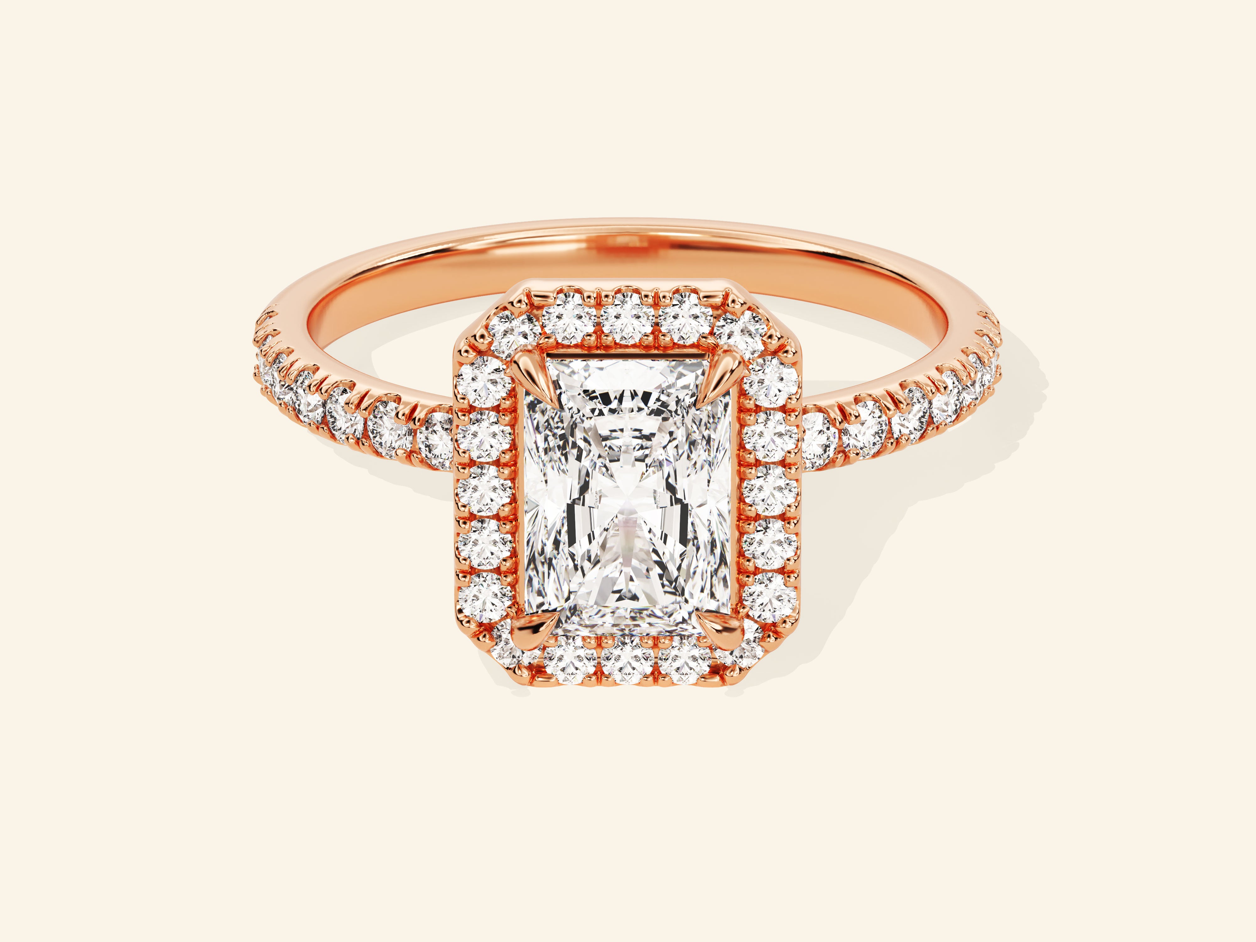 Radiant Halo Engagement Ring with Pave Set Side Stones