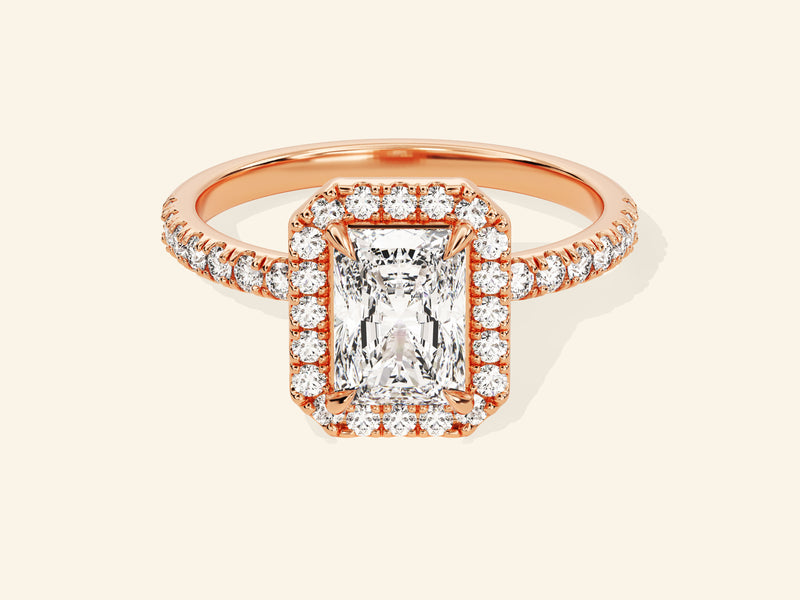Radiant Halo Engagement Ring with Pave Set Side Stones