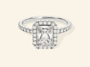 Radiant Halo Engagement Ring with Pave Set Side Stones