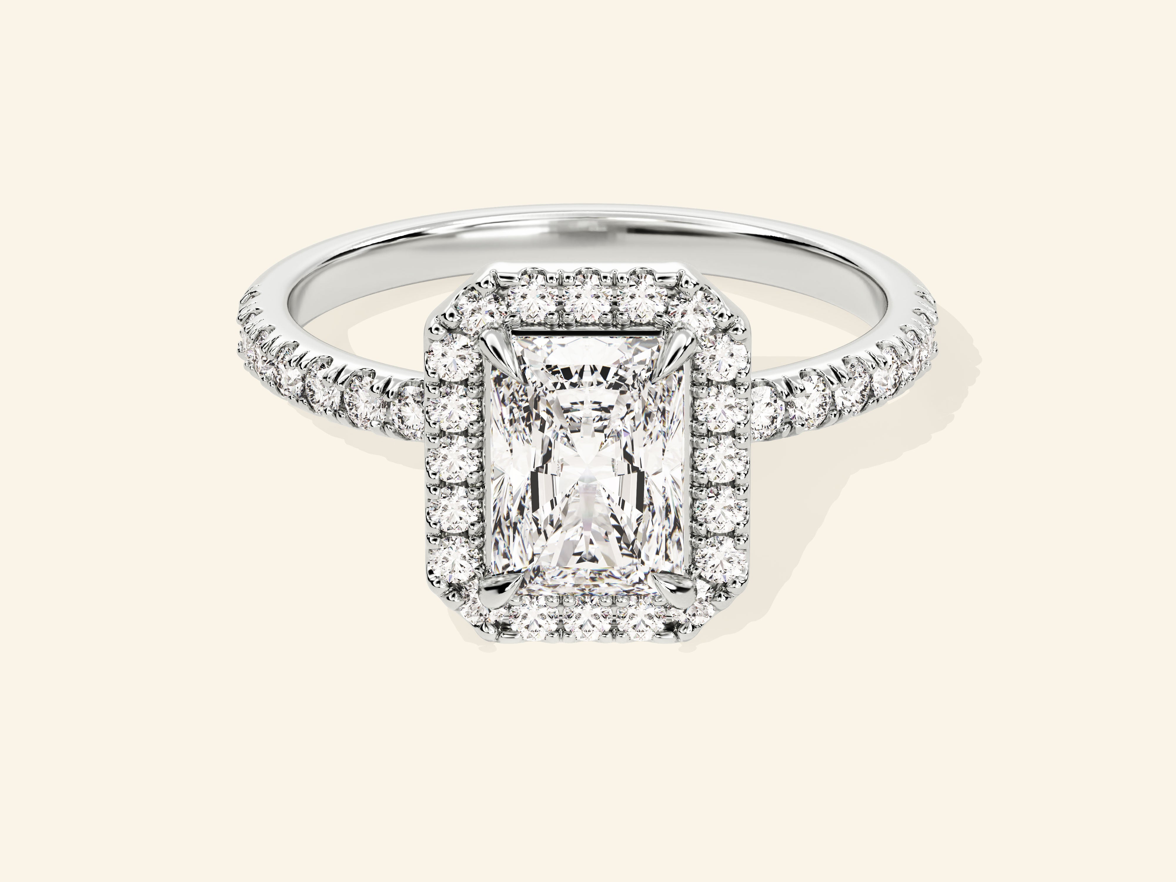 Radiant Halo Engagement Ring with Pave Set Side Stones