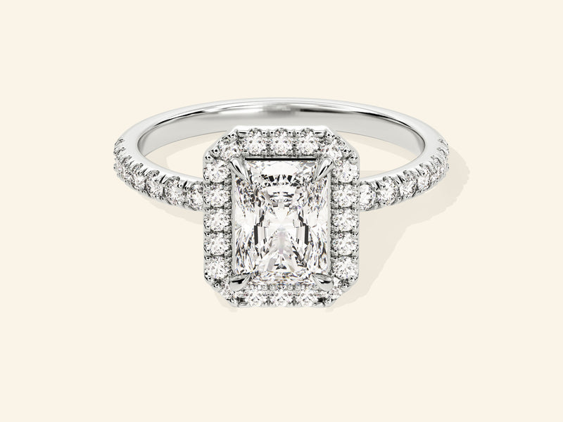 Radiant Halo Engagement Ring with Pave Set Side Stones