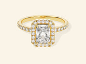 Radiant Halo Engagement Ring with Pave Set Side Stones