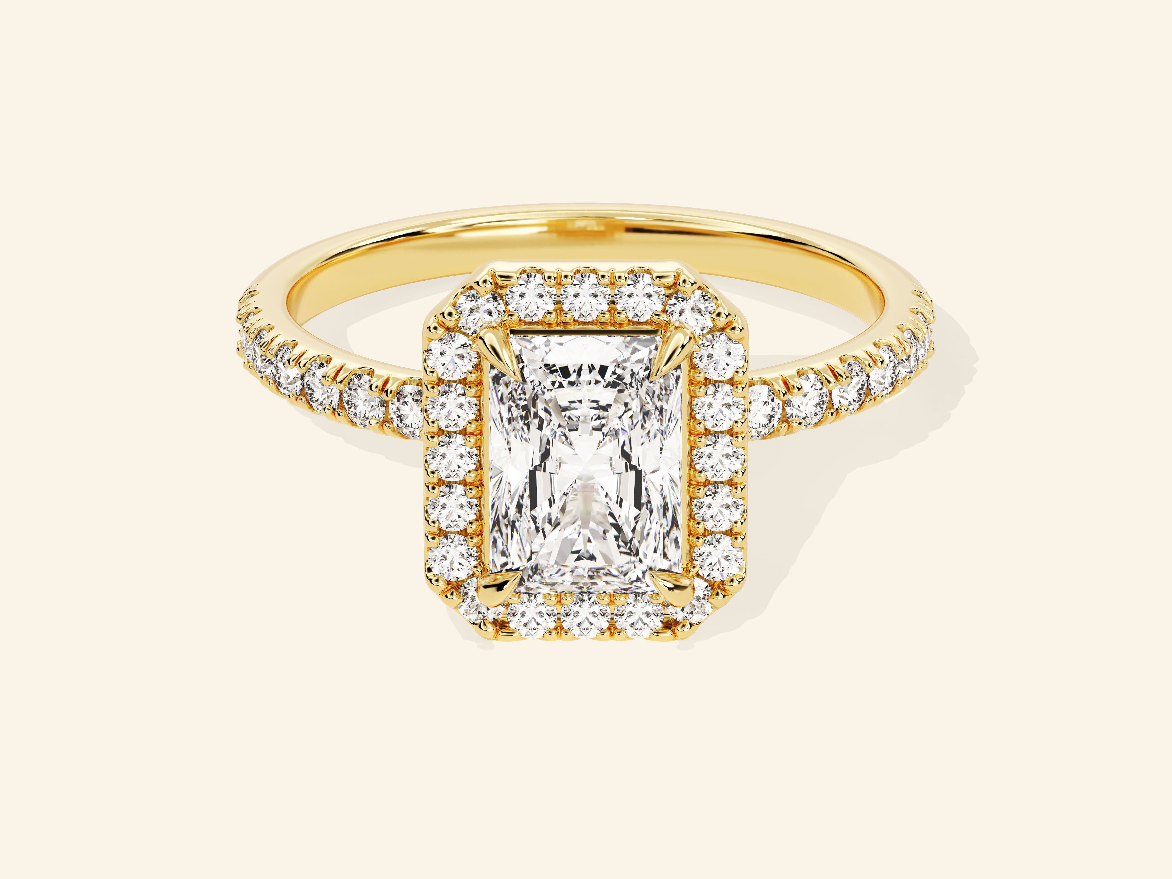 Radiant Halo Engagement Ring with Pave Set Side Stones