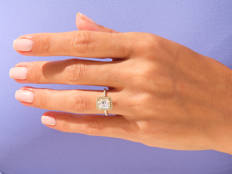 Radiant Halo Engagement Ring with Pave Set Side Stones