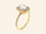 Radiant Halo Engagement Ring with Pave Set Side Stones