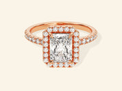 Radiant Halo Engagement Ring with Pave Set Side Stones