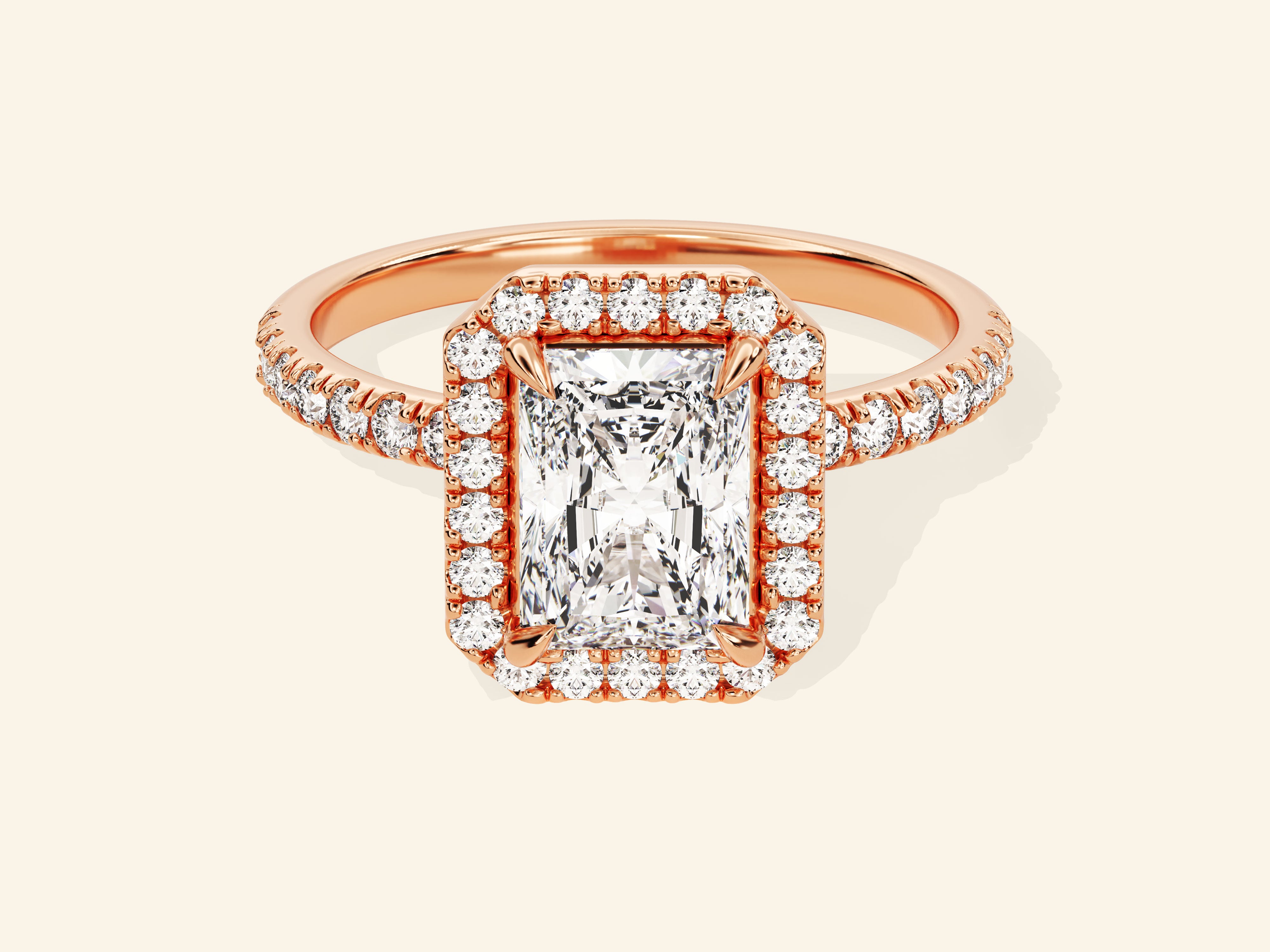 Radiant Halo Engagement Ring with Pave Set Side Stones