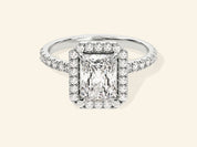 Radiant Halo Engagement Ring with Pave Set Side Stones