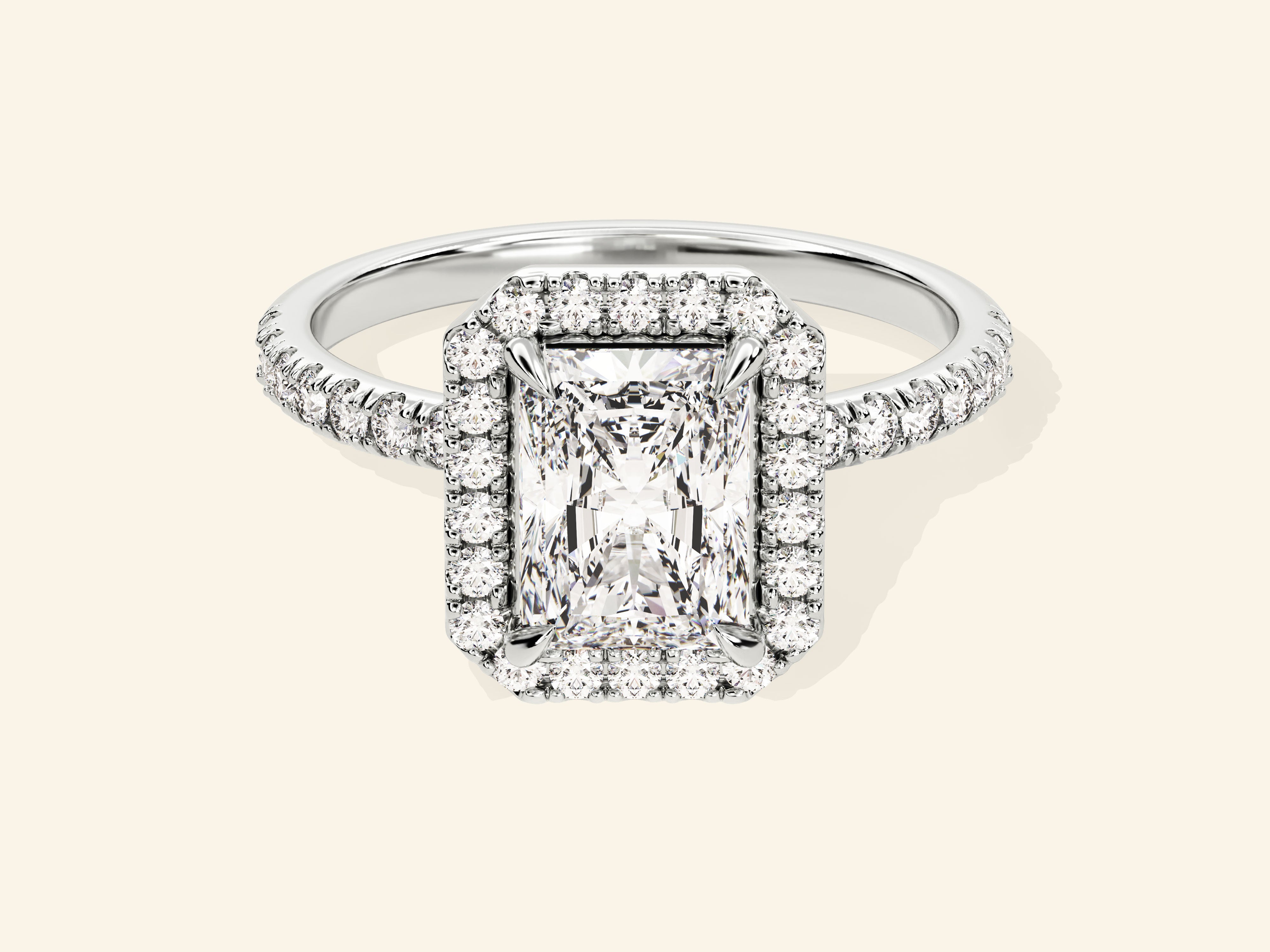 Radiant Halo Engagement Ring with Pave Set Side Stones