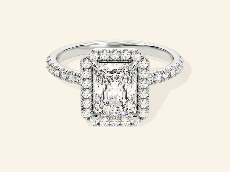 Radiant Halo Engagement Ring with Pave Set Side Stones